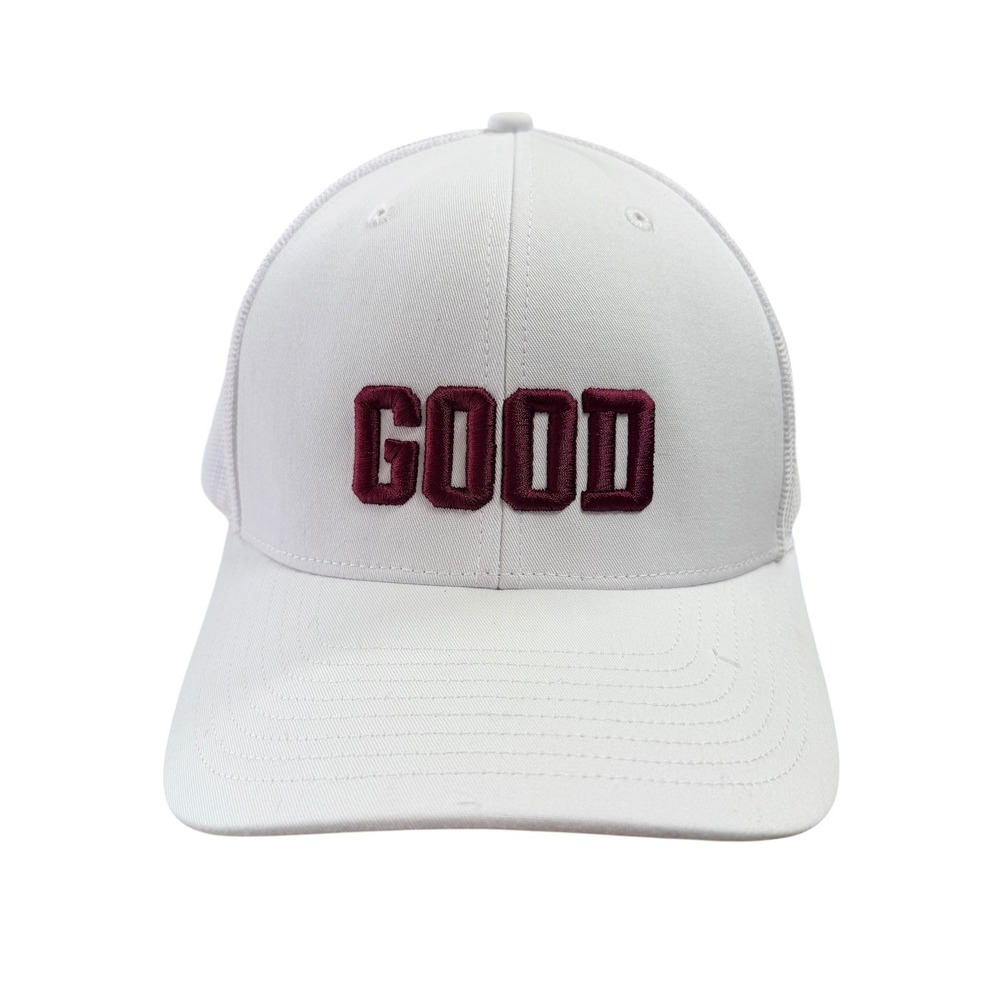 Richardson 112‎ Trucker Hat White Maroon GOOD Embroidered Snapback Cap Mesh Back